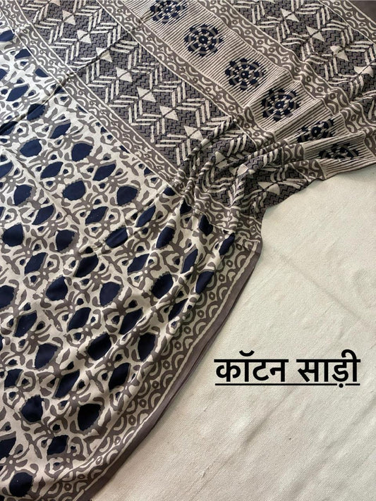 Hand Block Printing Saree In Mulmul Fabric