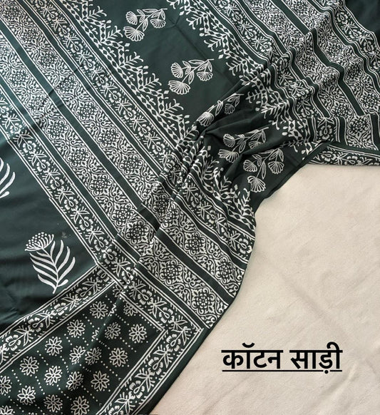 Hand Block Printing Saree In Mulmul Fabric