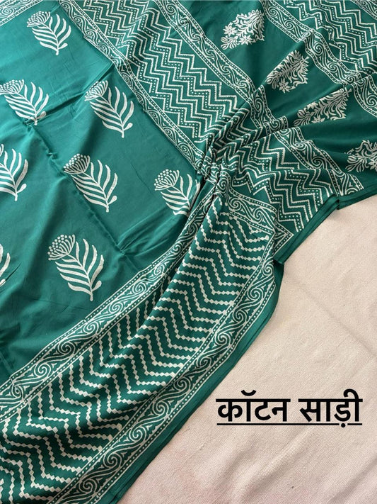 Hand Block Printing Saree In Mulmul Fabric