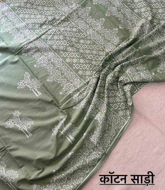Hand Block Printing Saree In Mulmul Fabric