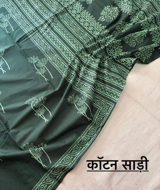 Hand Block Printing Saree In Mulmul Fabric
