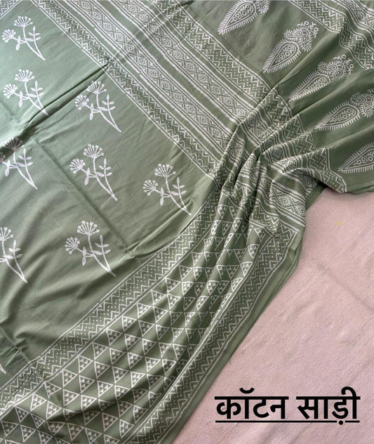 Hand Block Printing Saree In Mulmul Fabric