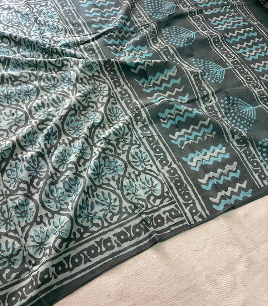 Hand Block Printing Saree In Mulmul Fabric