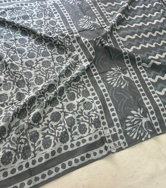 Hand Block Printing Saree In Mulmul Fabric