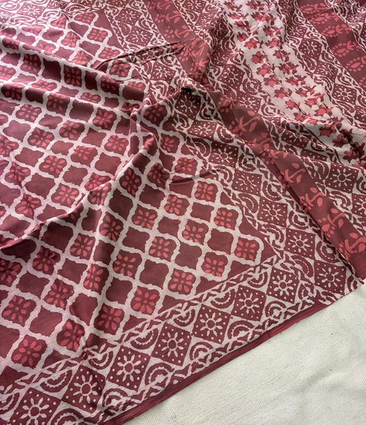 Hand Block Printing Saree In Mulmul Fabric