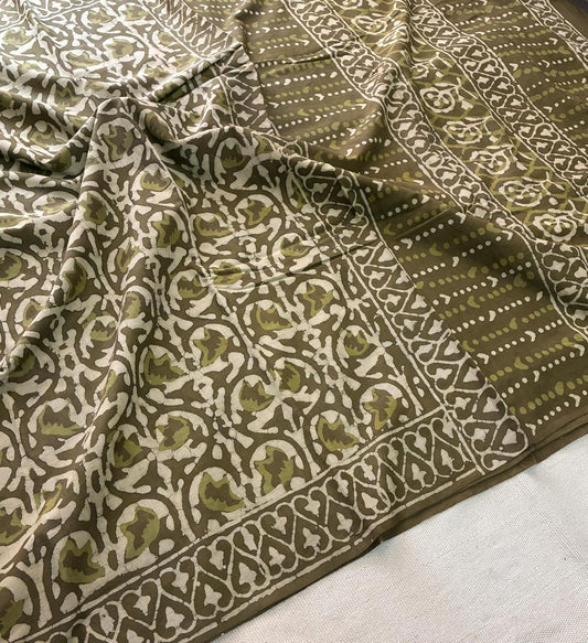 Hand Block Printing Saree In Mulmul Fabric