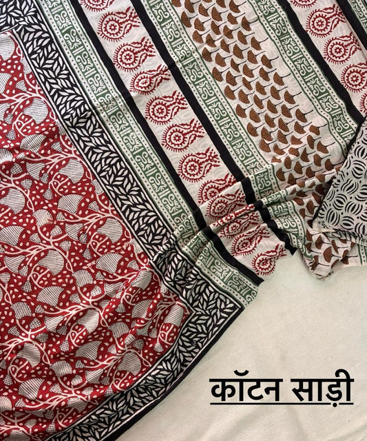 Hand Block Printing Saree In Mulmul Fabric