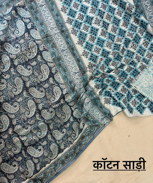Hand Block Printing Saree In Mulmul Fabric