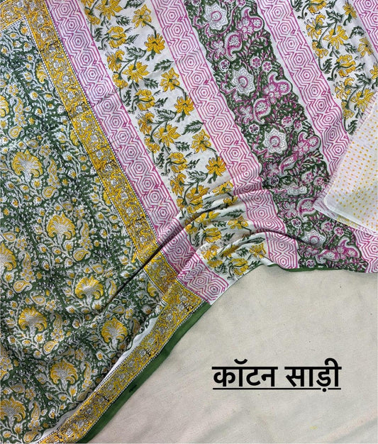 Hand Block Printing Saree In Mulmul Fabric