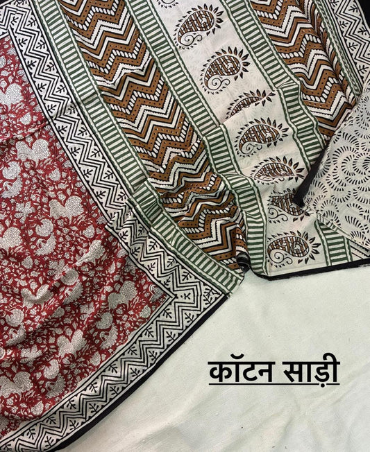 Hand Block Printing Saree In Mulmul Fabric