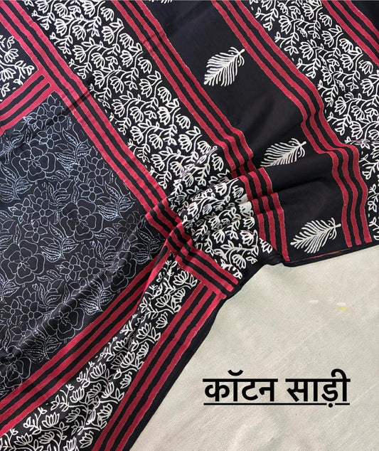 Hand Block Printing Saree In Mulmul Fabric