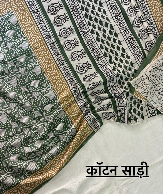 Hand Block Printing Saree In Mulmul Fabric