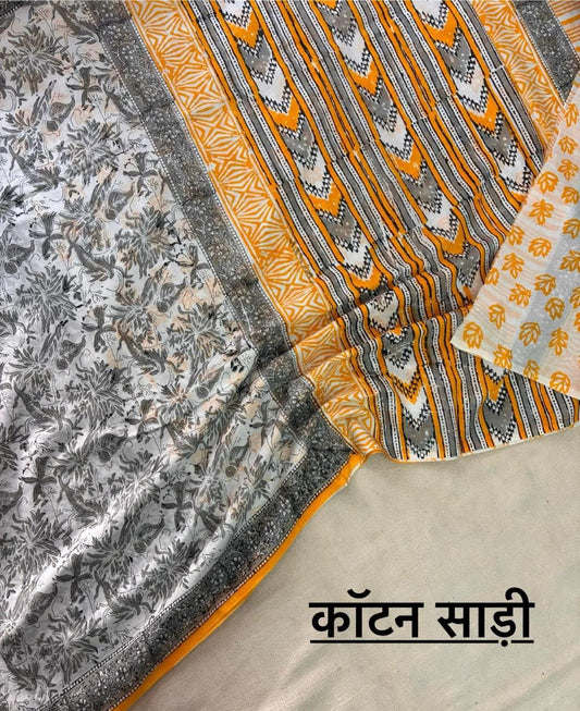 Hand Block Printing Saree In Mulmul Fabric