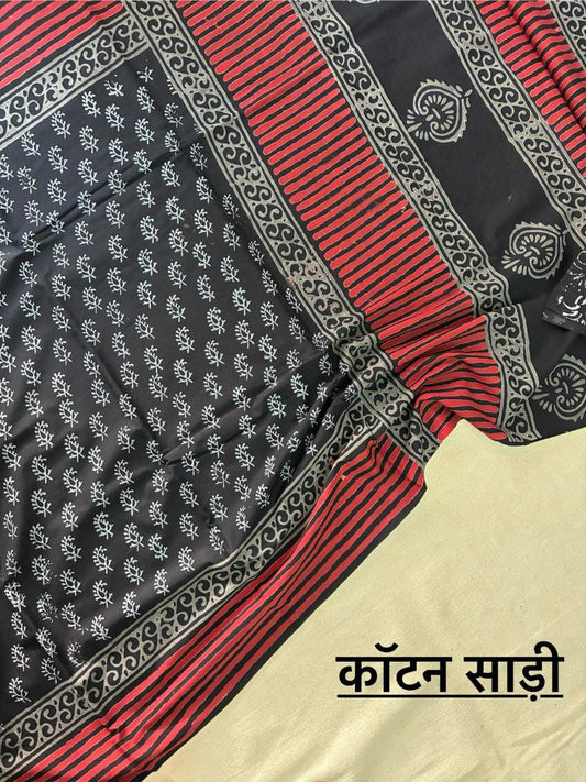 Hand Block Printing Saree In Mulmul Fabric