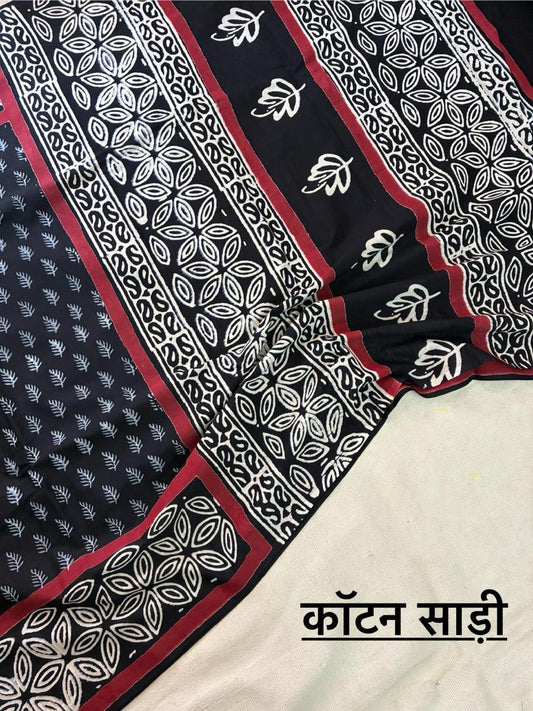 Hand Block Printing Saree In Mulmul Fabric