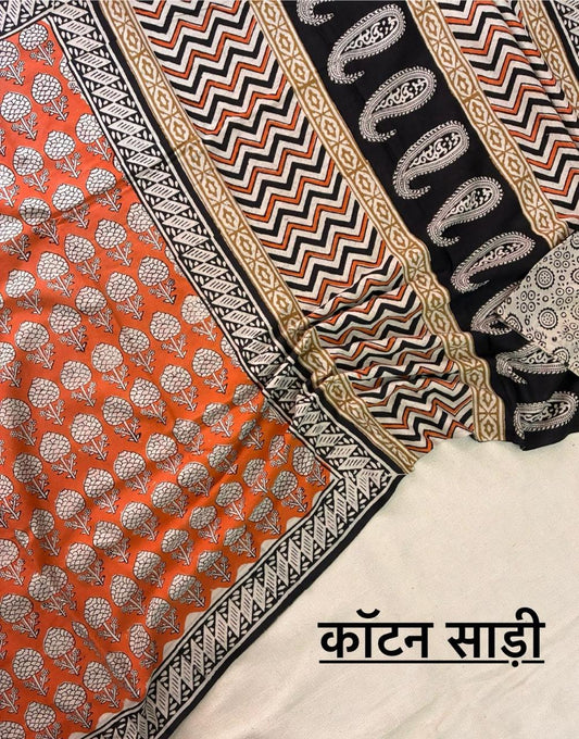 Hand Block Printing Saree In Mulmul Fabric