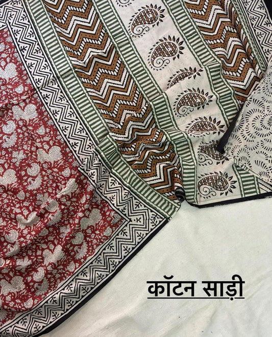 Hand Block Printing Saree In Mulmul Fabric