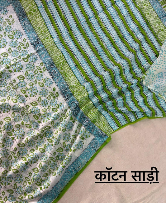 Hand Block Printing Saree In Mulmul Fabric