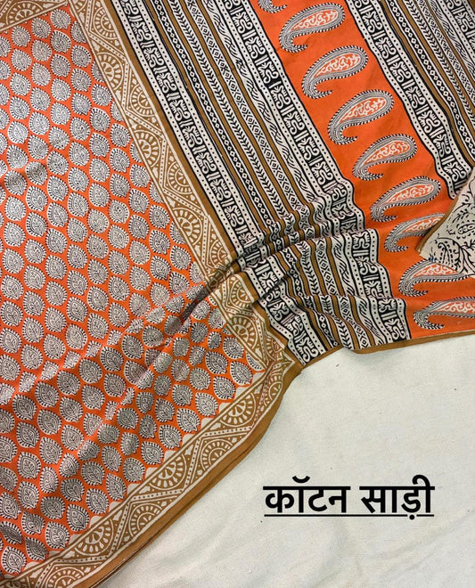 Hand Block Printing Saree In Mulmul Fabric