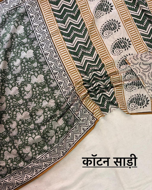 Hand Block Printing Saree In Mulmul Fabric