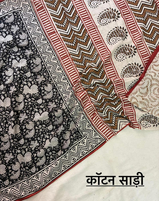 Hand Block Printing Saree In Mulmul Fabric