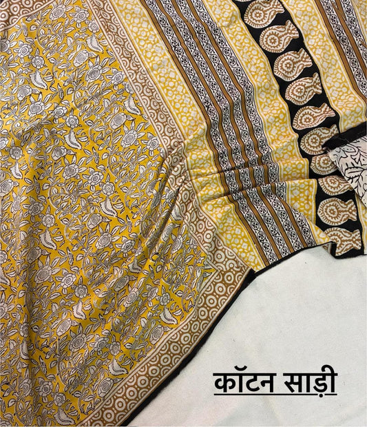 Hand Block Printing Saree In Mulmul Fabric