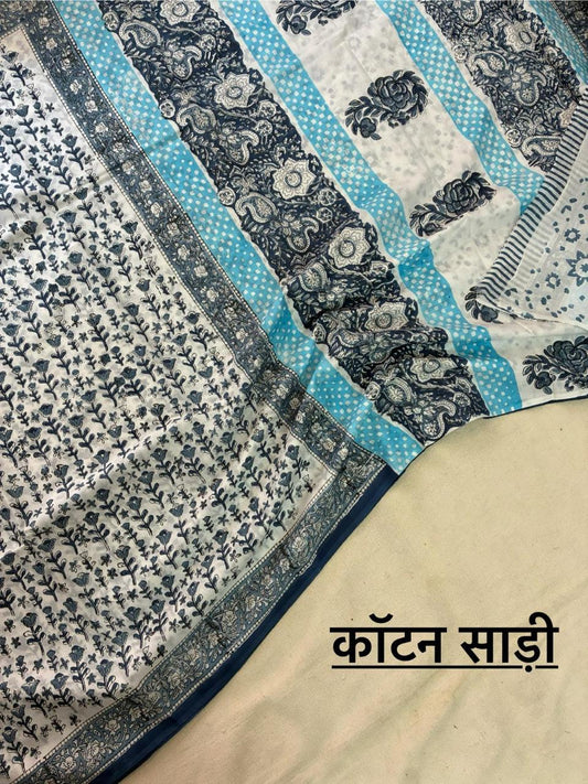 Hand Block Printing Saree In Mulmul Fabric