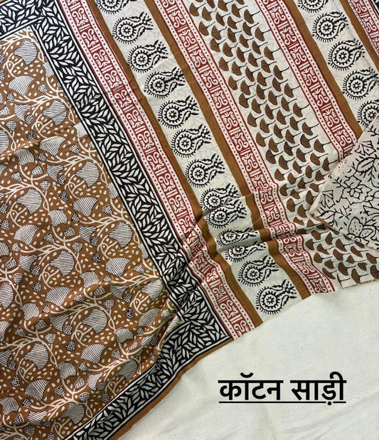 Hand Block Printing Saree In Mulmul Fabric