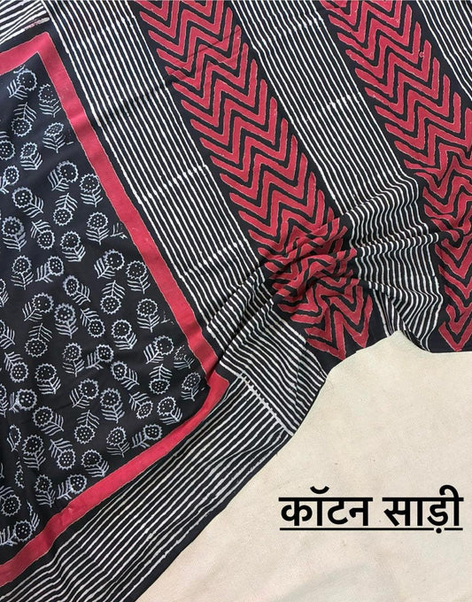 Hand Block Printing Saree In Mulmul Fabric