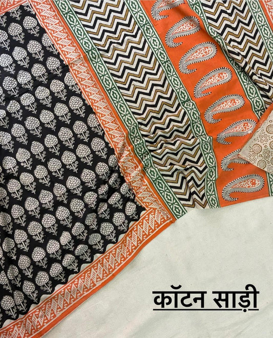 Hand Block Printing Saree In Mulmul Fabric