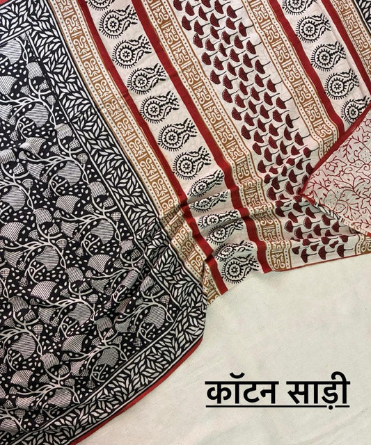 Hand Block Printing Saree In Mulmul Fabric