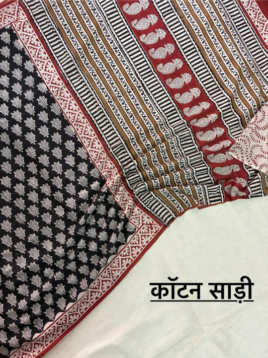 Hand Block Printing Saree In Mulmul Fabric