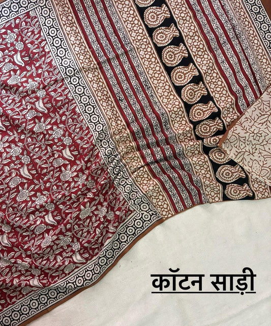 Hand Block Printing Saree In Mulmul Fabric