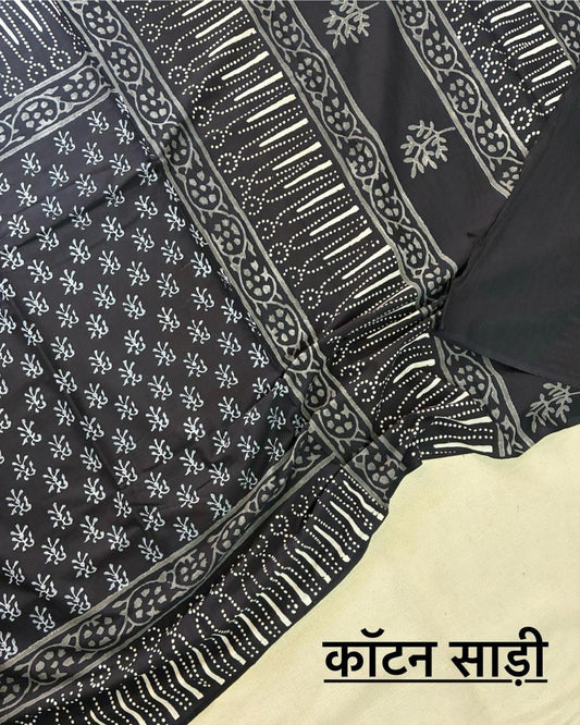 Hand Block Printing Saree In Mulmul Fabric