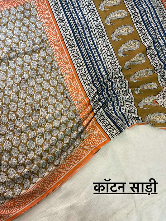 Hand Block Printing Saree In Mulmul Fabric