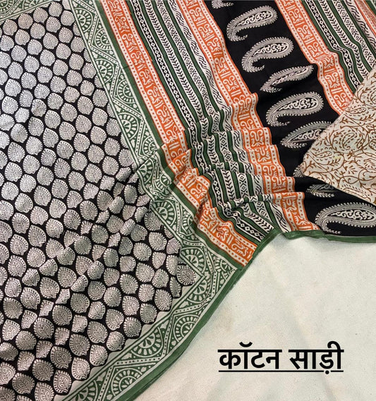 Hand Block Printing Saree In Mulmul Fabric