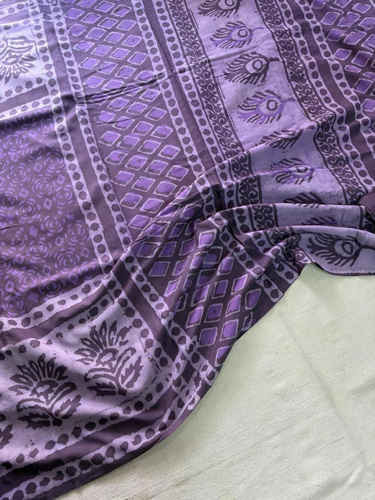 Hand Block Printing Saree In Mulmul Fabric