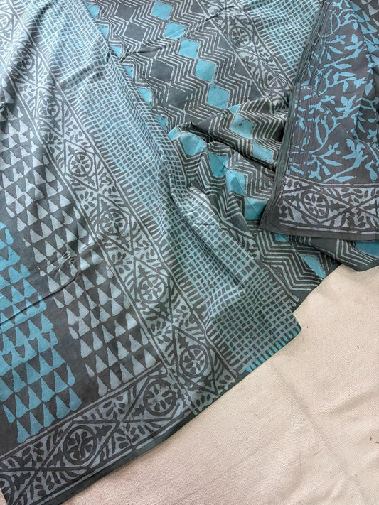 Hand Block Printing Saree In Mulmul Fabric