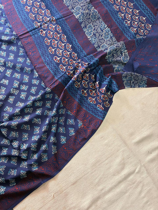 Hand Block Printing Saree In Mulmul Fabric