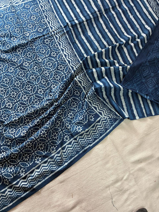 Hand Block Printing Saree In Mulmul Fabric