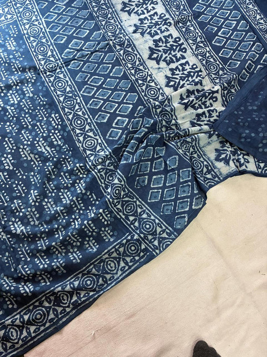 Hand Block Printing Saree In Mulmul Fabric