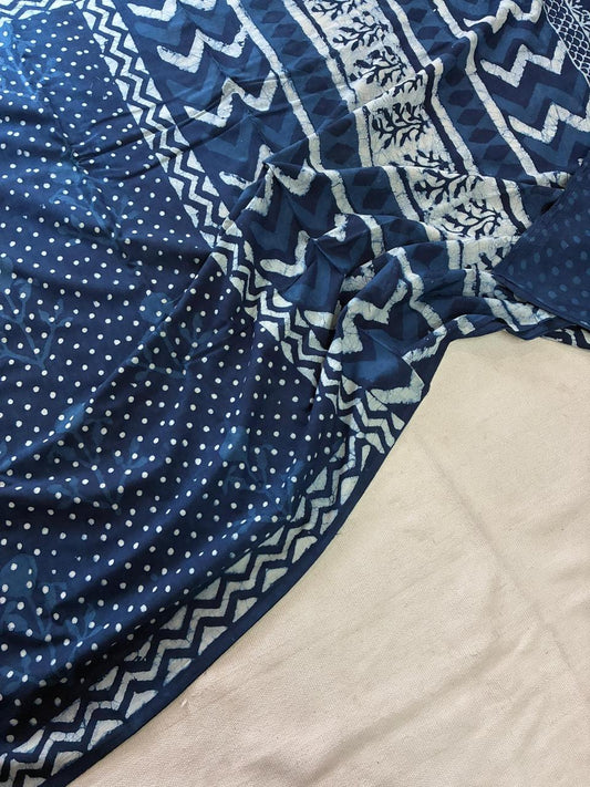Hand Block Printing Saree In Mulmul Fabric