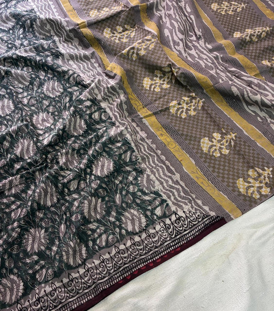 Hand Block Printing Saree In Mulmul Fabric