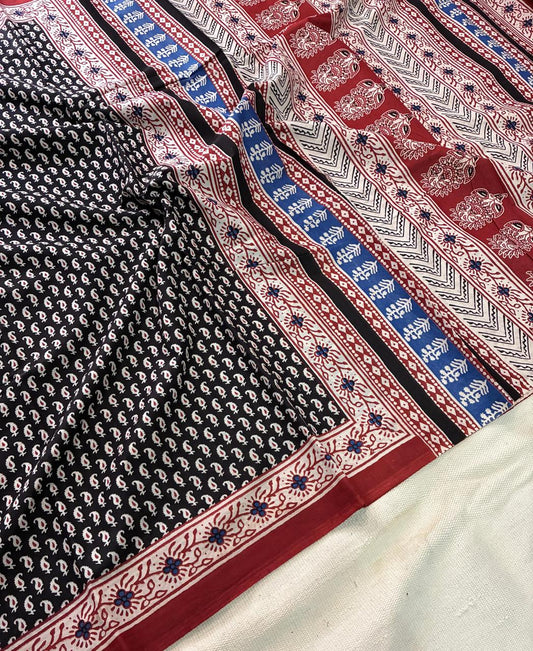 Hand Block Printing Saree In Mulmul Fabric