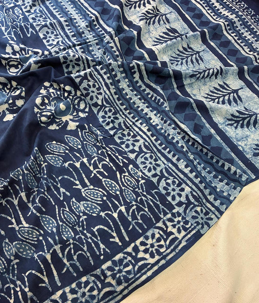 Hand Block Printing Saree In Mulmul Fabric