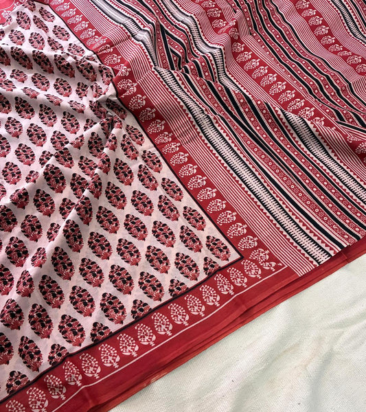 Hand Block Printing Saree In Mulmul Fabric