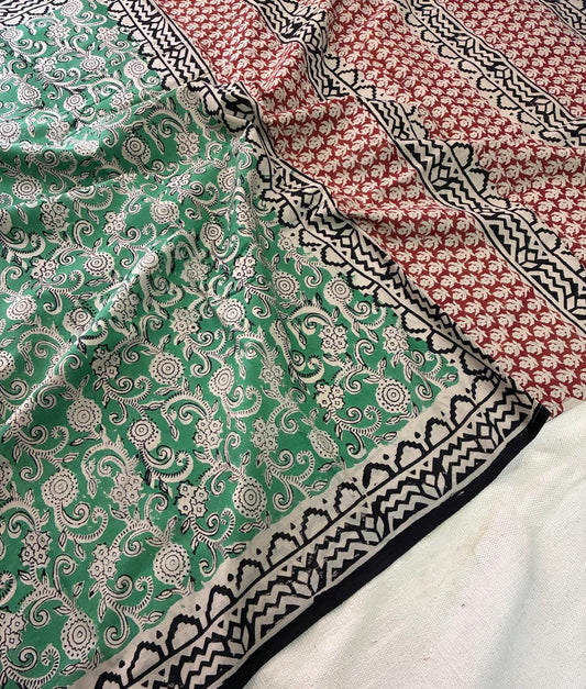 Hand Block Printing Saree In Mulmul Fabric