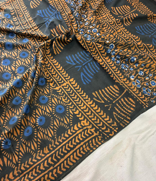 Hand Block Printing Saree In Mulmul Fabric