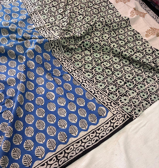 Hand Block Printing Saree In Mulmul Fabric
