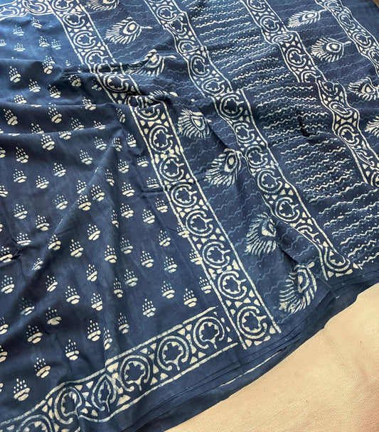 Hand Block Printing Saree In Mulmul Fabric
